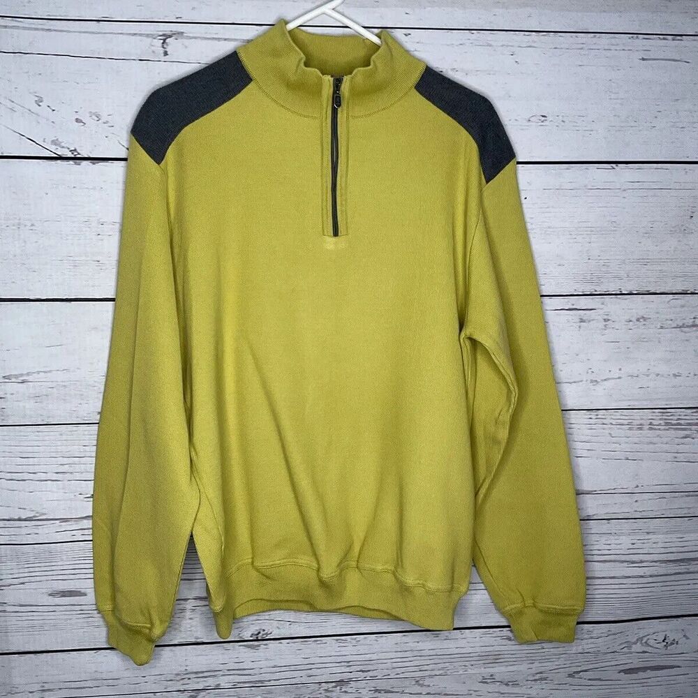 St Croix Sweater Mens Large 1/4 Zip Pullover Lemon Cotton Microfiber USA made